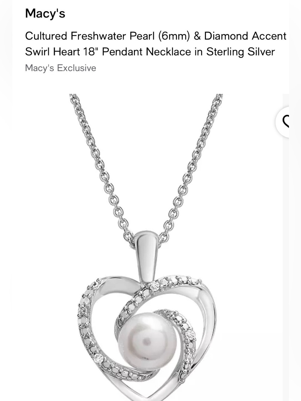 Cultured Freshwater Pearl (6mm) Diamond Accent Swirl Heart 18" Pendant Necklace